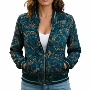 Johnny Was Twilight Shadow silk Reversible Bomber Jacket NWT